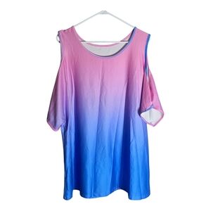 Pink and Blue Gradient Women's Off The Shoulder Top